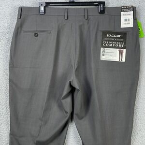 Haggar Performance Comfort‎ Pants Dress Mens 42X30 Gray Flat Front Stretch NEW